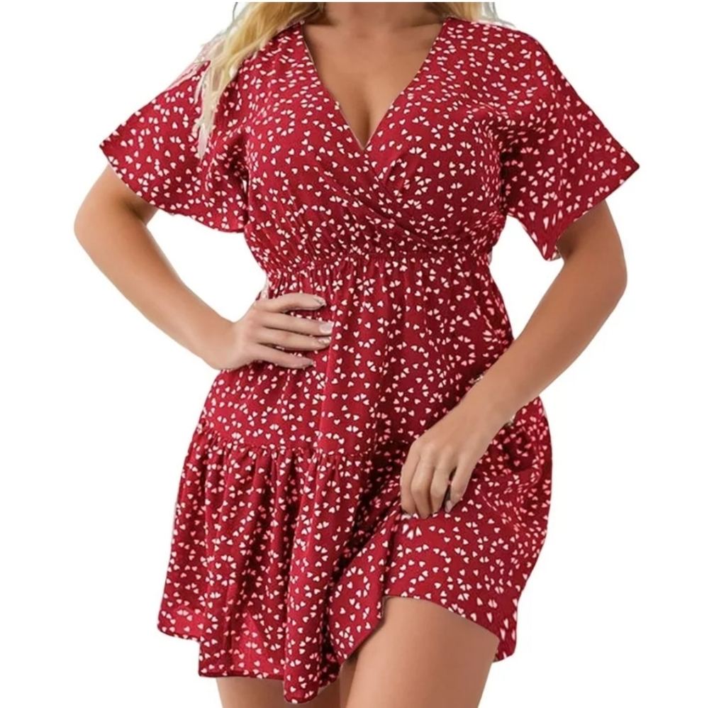 Red Hearts Plus Size Short Dress 2XL